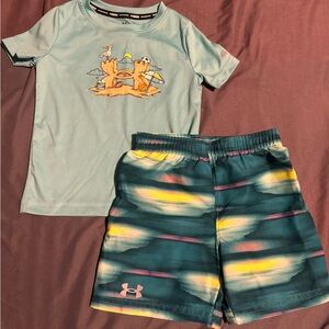 Under Armour Light Blue Tee and Multicolor Swim Shorts Set